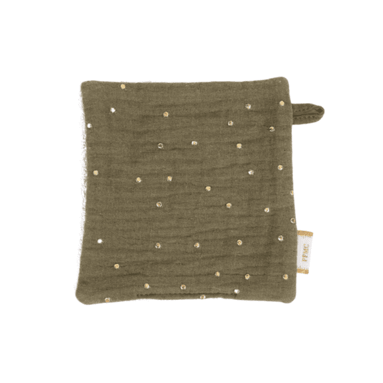 Carré Démaquillant Lavable gaze pois or kaki