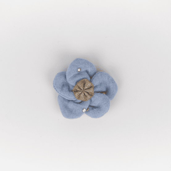 Mini Barrette Pétales de Fleur gaze pois or bleu baltique