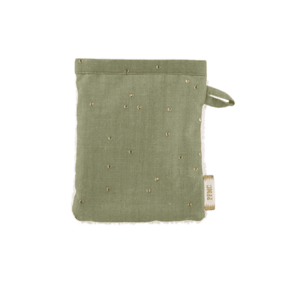 Mini-Gant Démaquillant gaze pois or vert amande