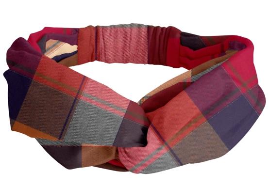 Bandeau croisé tartan lurex rubis