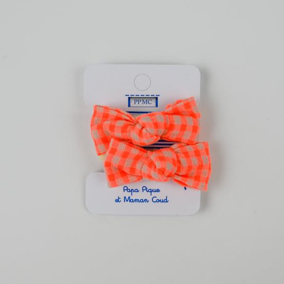 Elastiques Mousse Petit Noeud vichy orange fluo