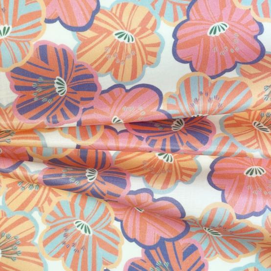 Tissu enduit  au mètre ex2540 anemones rayées pastel