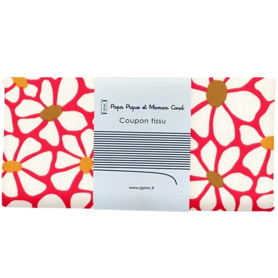Coupon tissu 50 cm ex2524 pétales cœurs d'or rouge