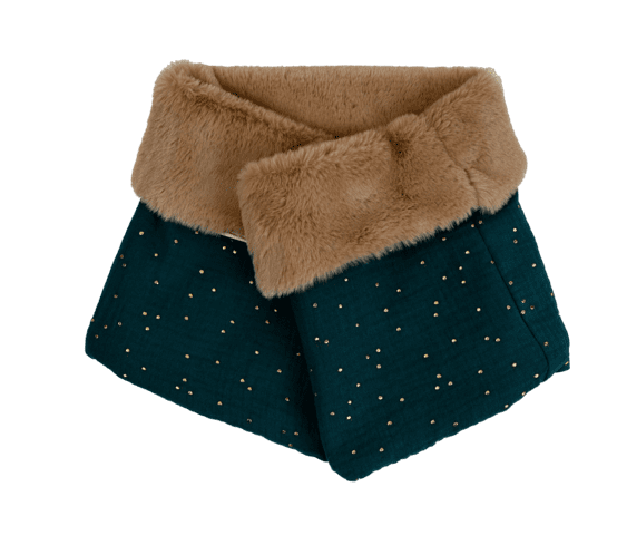 Echarpe tube adulte gaze pois or vert canard