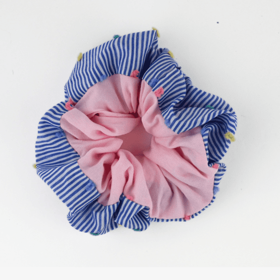 Grand chouchou bicolore rayé plumetis - oxford rose