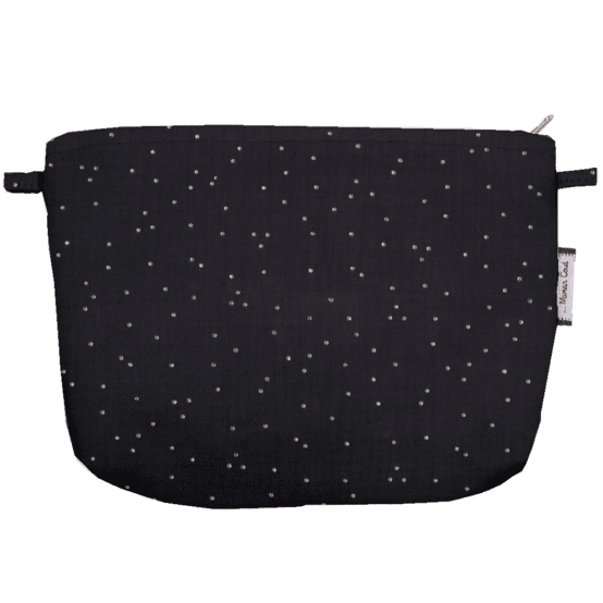 Pochette tissu gaze pois or noir