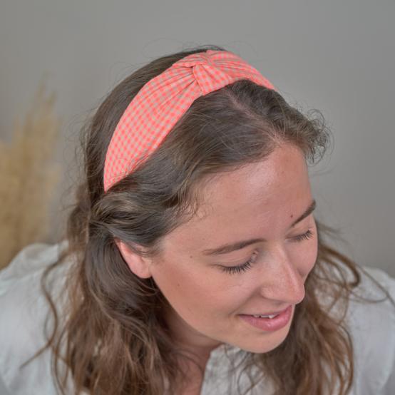 Serre-tête Large Croisé vichy orange fluo