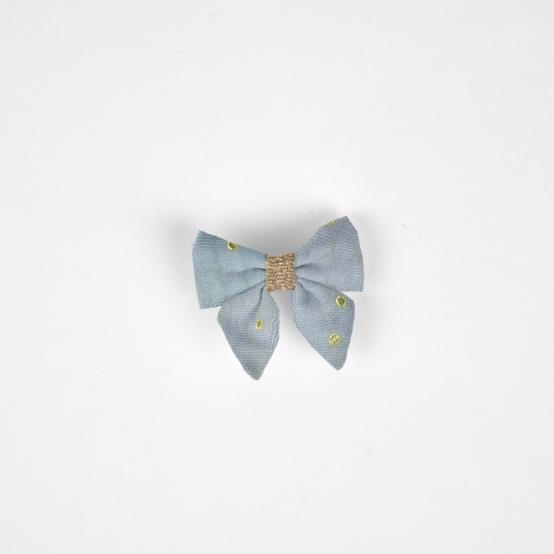 Barrette Mini Noeud Papillon gaze pois or bleu baltique