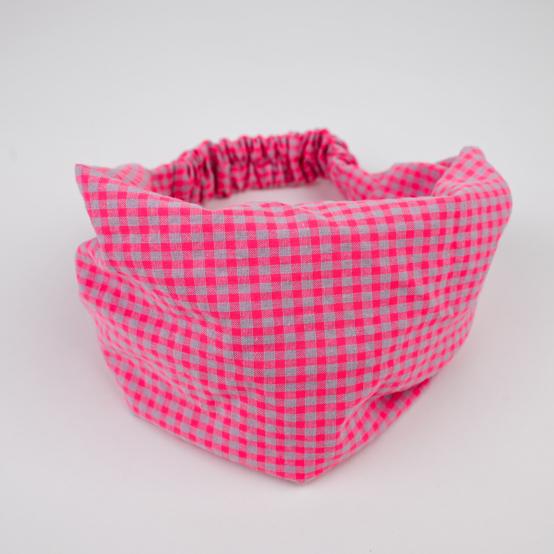 Bandeau fichu Enfant vichy rose fluo