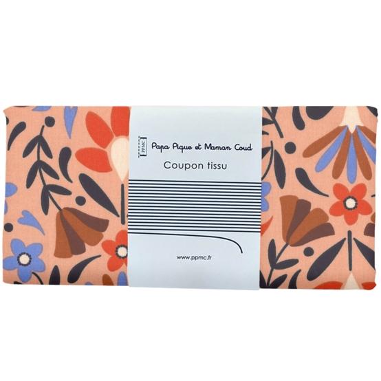 Coupon tissu 50 cm ex2574 fleuri rétro caramel