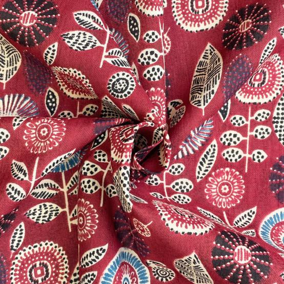 Tissu coton au mètre ex2515 indienne fleurs ethniques rouille