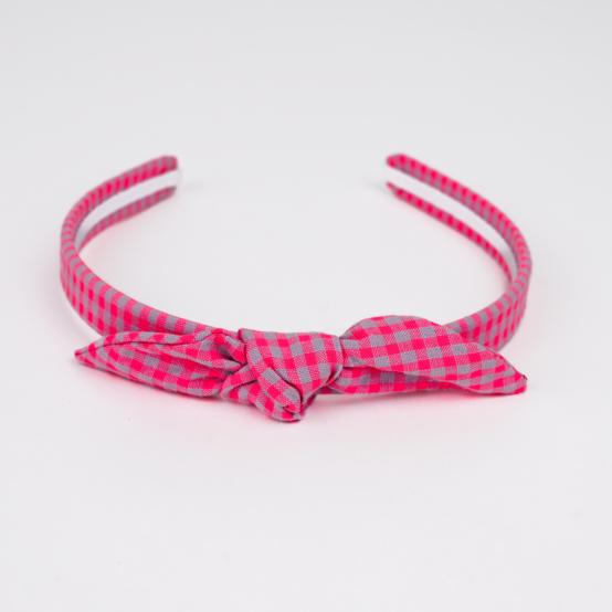 Serre-tête noeud vichy rose fluo