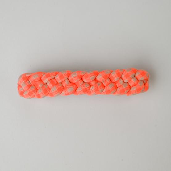 Barrette cheveux tressée vichy orange fluo