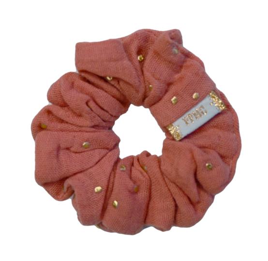 Petit Chouchou gaze pois or rose blush