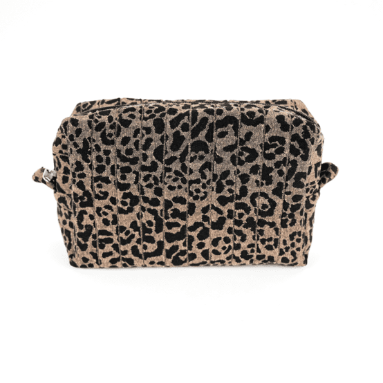 Trousse de toilette rectangle leopard matelassé moka