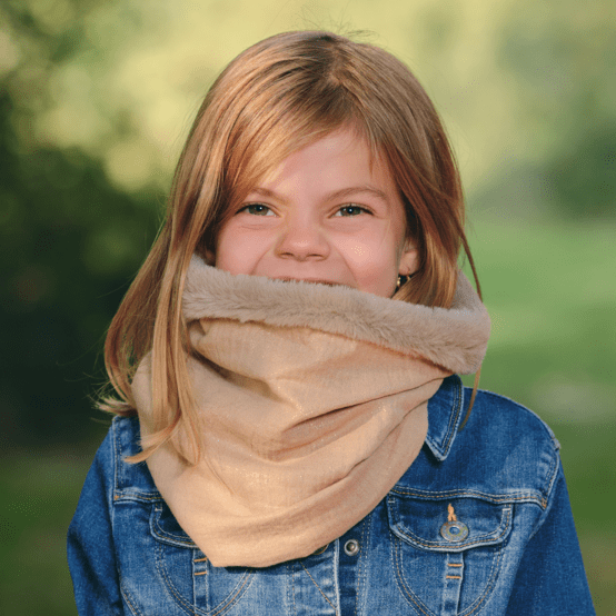 Echarpe tube enfant gaze pailletée camel