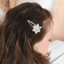 Barrette clic-clac fleur étoile champêtre bleuté