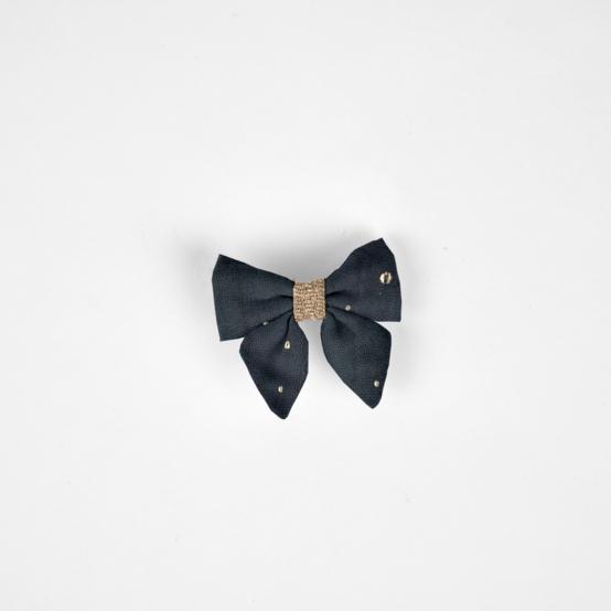 Barrette Mini Noeud Papillon gaze pois or marine