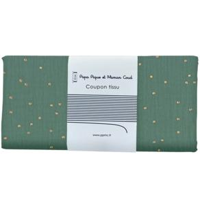 Coupon tissu 50 cm gaze pois or eucalyptus