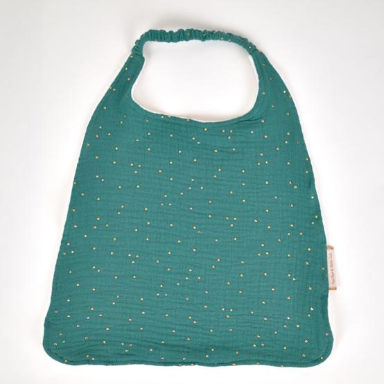 Serviette enfant élastique gaze pois or eucalyptus