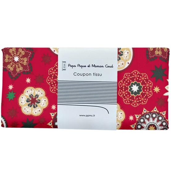 Coupon tissu 50 cm ex2654 noel mandala or rouge