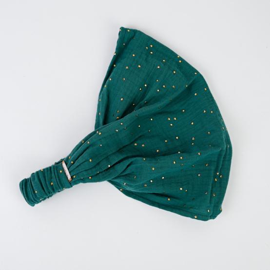 Bandeau fichu Adulte gaze pois or eucalyptus