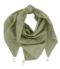 Foulard pompon gaze pois or vert amande