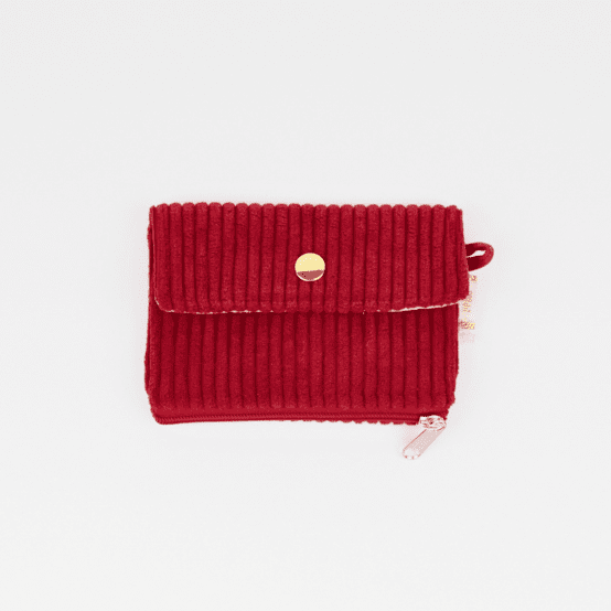 Mini pochette porte-monnaie velours côtelé large grenat