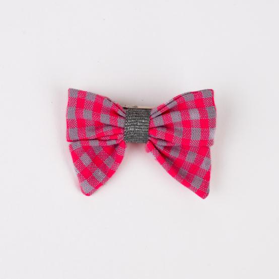 Barrette Mini Noeud Papillon vichy rose fluo