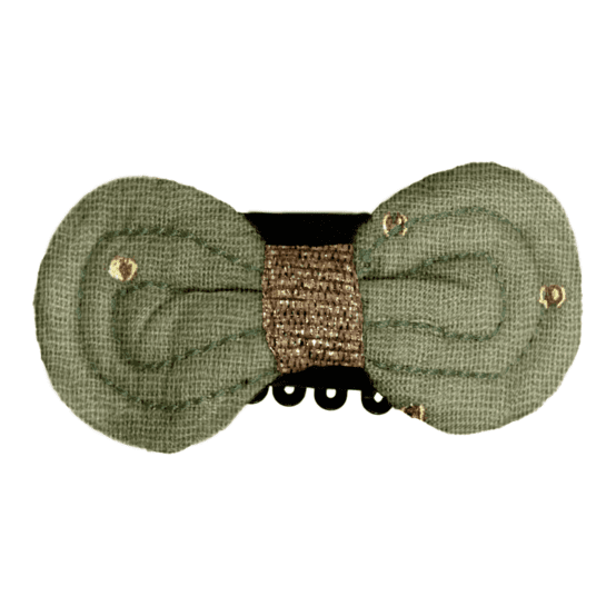 Barrette Noeud Anti-Glisse gaze pois or vert amande