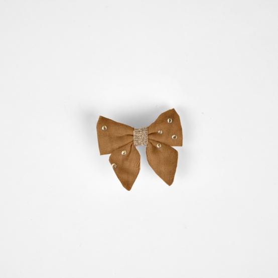 Barrette Mini Noeud Papillon gaze pois or caramel