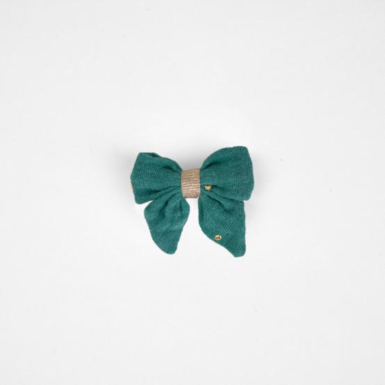 Barrette Mini Noeud Papillon gaze pois or eucalyptus