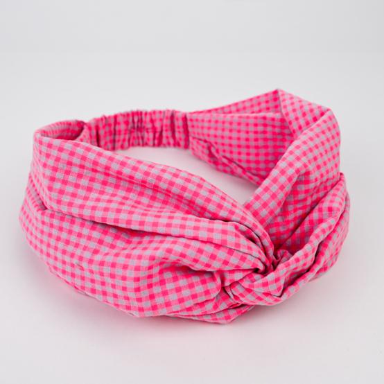 Bandeau croisé vichy rose fluo