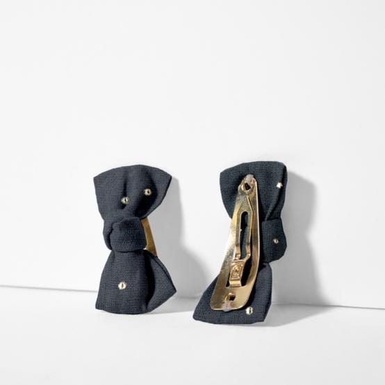 Barrettes clic-clac petits noeuds gaze pois or marine