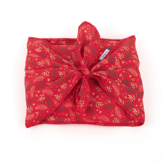 Fupochiki M (17.5 x 24 cm) ex2557 noel mini feuillage houx or rouge