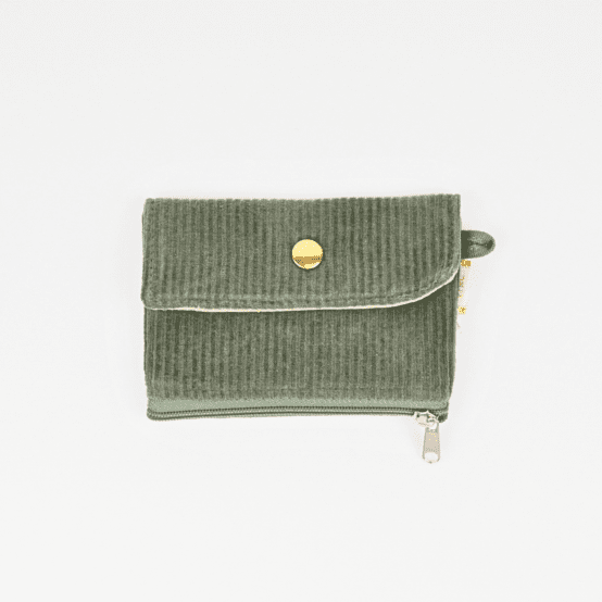 Mini pochette porte-monnaie velours côtelé kaki
