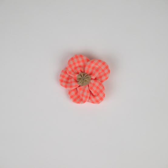 Petite Barrette Pétales de Fleur vichy orange fluo