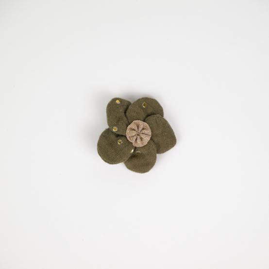 Mini Barrette Pétales de Fleur gaze pois or kaki