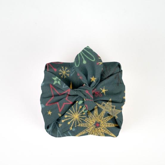 Furoshiki petit 35 x 35 cm ex2556 noel étoile de noel or vert bleu
