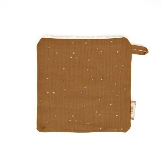 Carré Démaquillant Lavable gaze pois or caramel