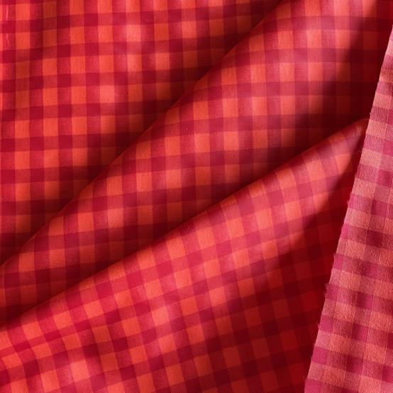 Tissu enduit au mètre vichy rouge corail