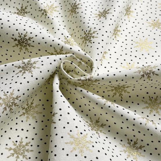 Tissu coton au mètre ex2655 noel flocons dorés