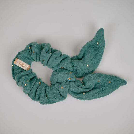 Chouchou nœud  gaze pois or eucalyptus