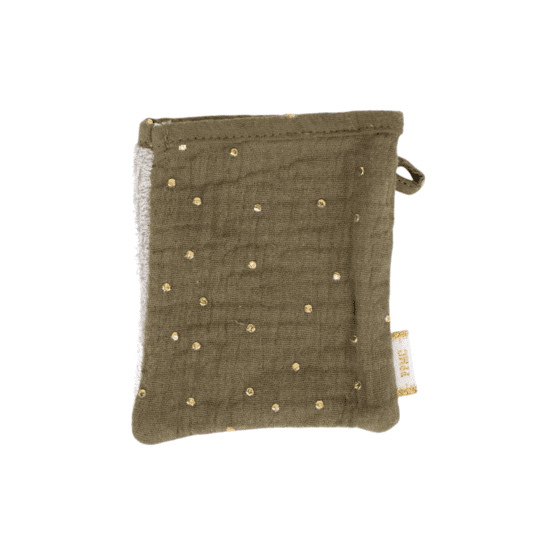 Mini-Gant Démaquillant gaze pois or kaki