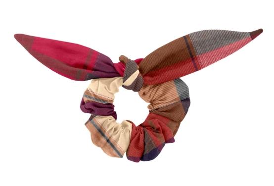 Chouchou nœud  tartan lurex rubis