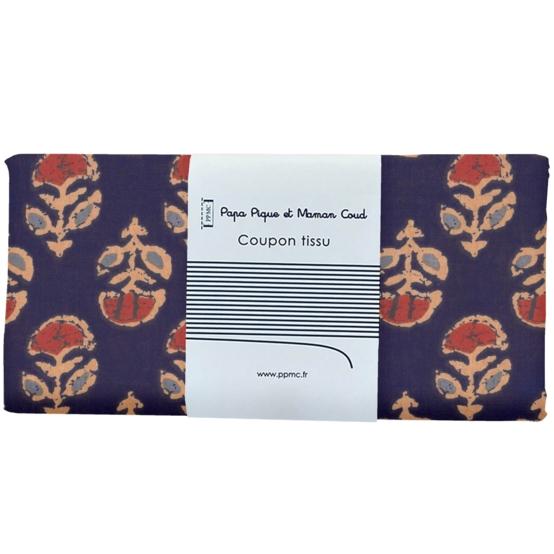Coupon tissu 50 cm ex2639 indienne géofleur marine