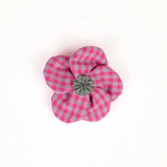 Petite Barrette Pétales de Fleur vichy rose fluo