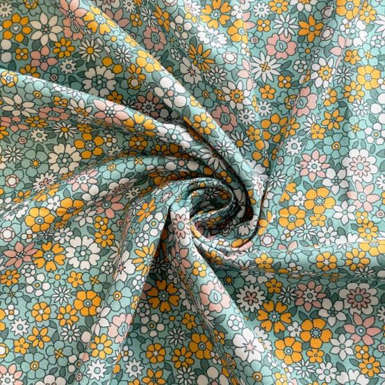 Tissu coton au mètre ex2503 fleuri retro lichen