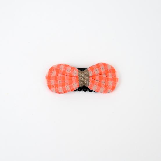 Barrette Noeud Anti-Glisse vichy orange fluo