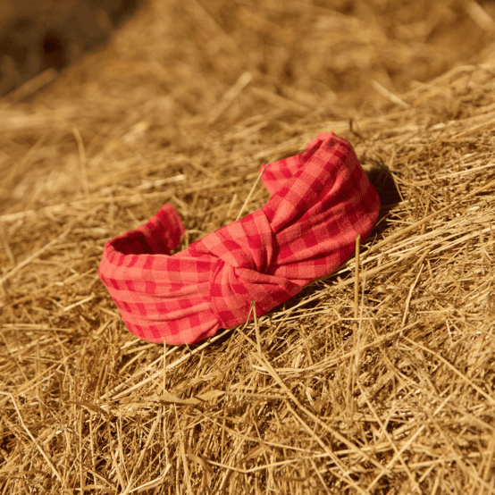 Serre-tête Large Croisé vichy rouge corail